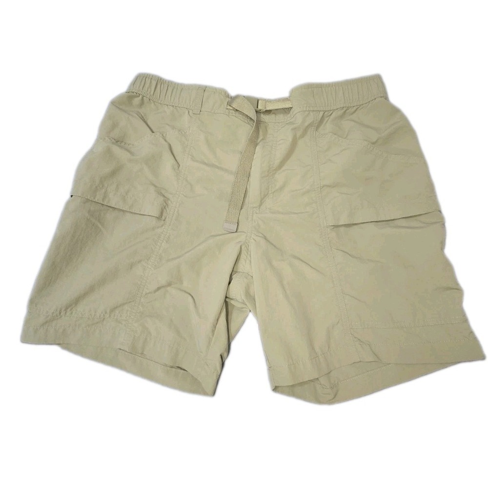 Eddie Bauer Mens L Sport Nylon Belted Hiking Cargo Shorts Tan Ripstop